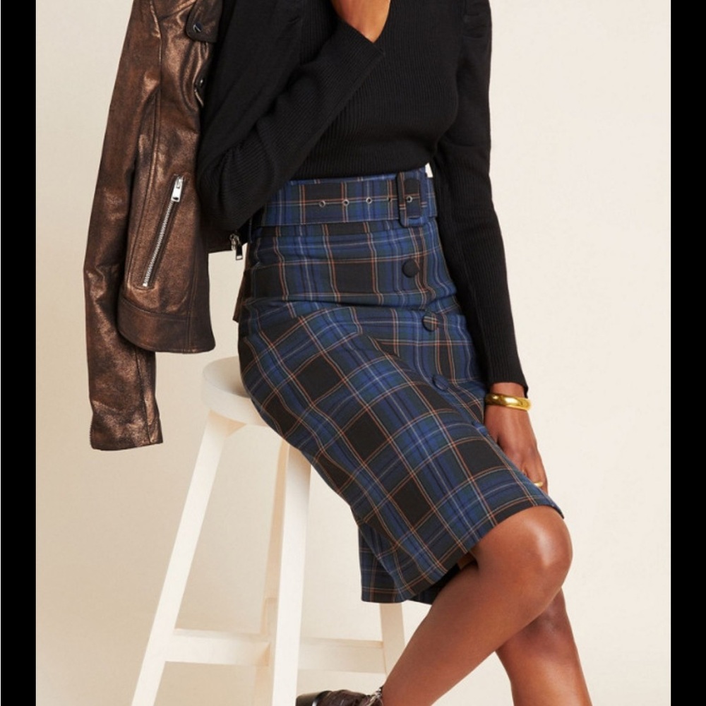 Maeve Blue Plaid Pencil Skirt